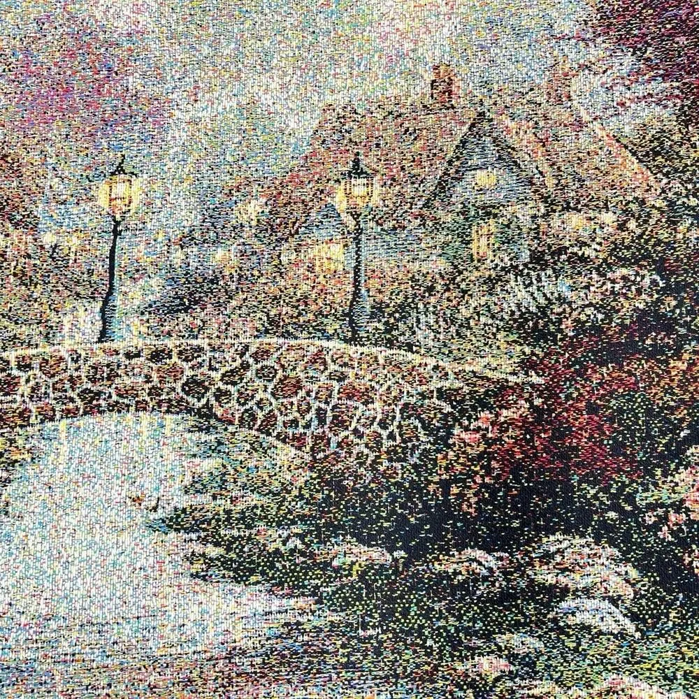 Thomas Kinkade Throw Blanket Lamplight Bridge Painter of Light Tapestry 63x42